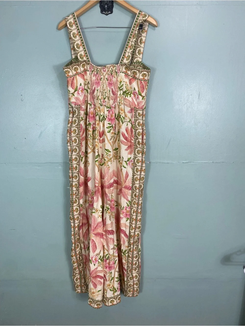 Farm Rio Palm Dream Strappy Jumpsuit Floral Linen Blend XL